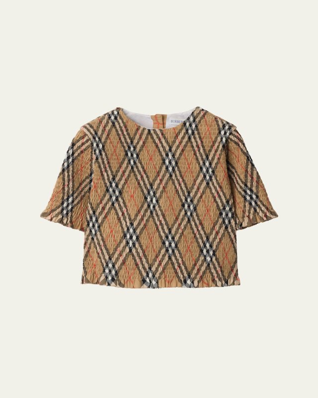 Girl's Madeline Smocked Check Ruffled Top, Size 3-14